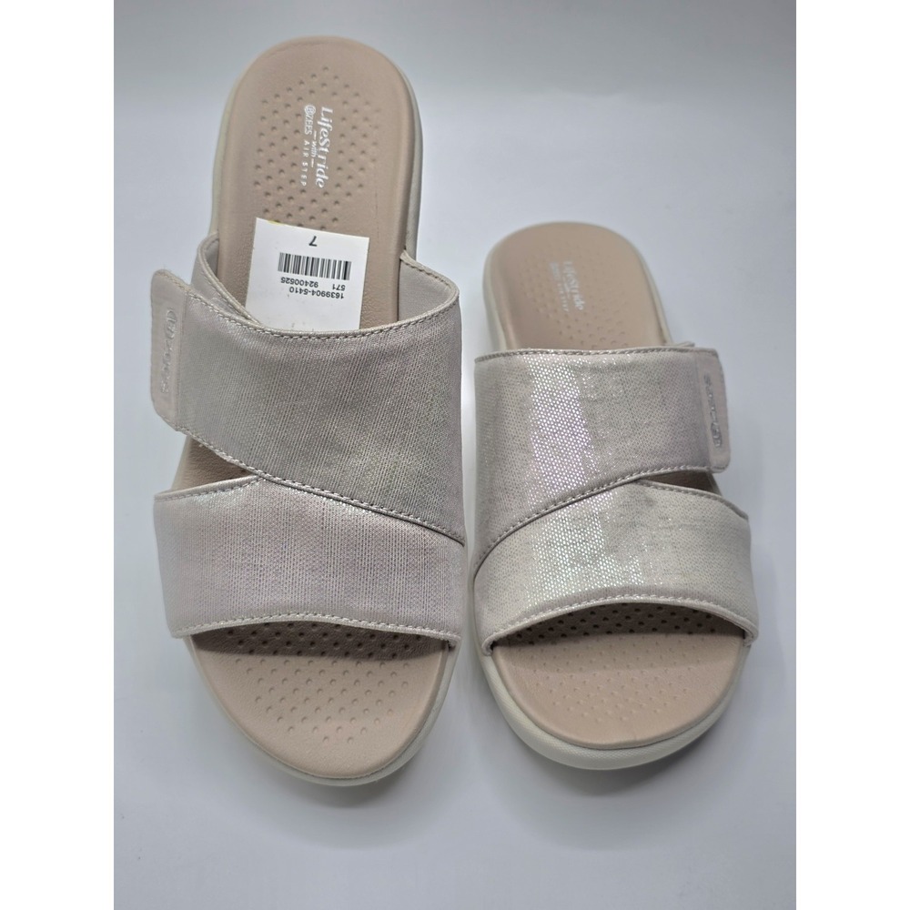 BZees Women's Air‎ Step Carefree Sporty Slide Sandal Sand Fabric Size 7m Support
